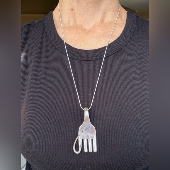 Silver Plated Elephant Fork Pendant Necklace - Picture 6 of 7